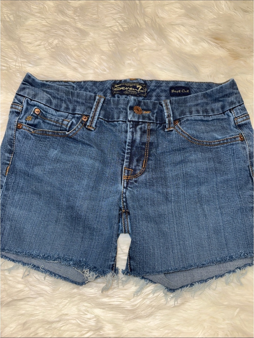 Seven7 Boot Cut Denim Shorts with Embroidered Back Pocket